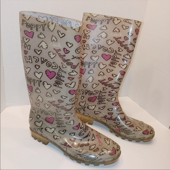 Coach Pixy Poppy Valentine Hearts Rain Boots